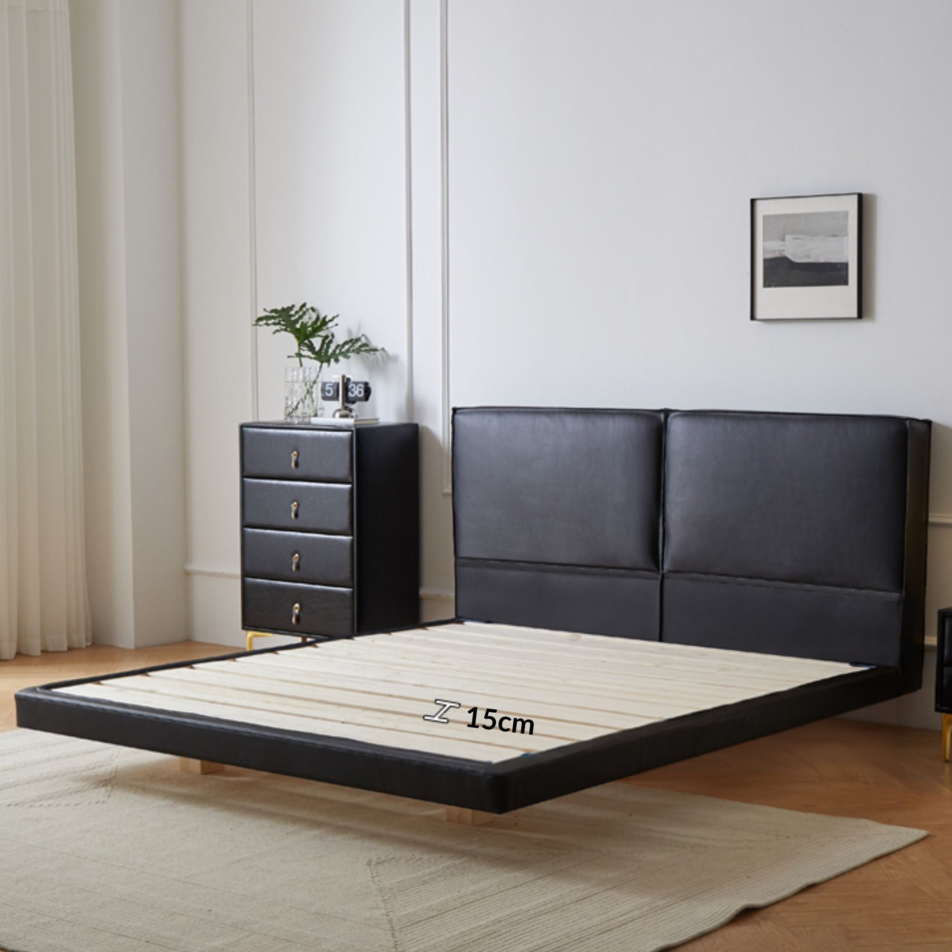 Cubix faux leather bed frame black