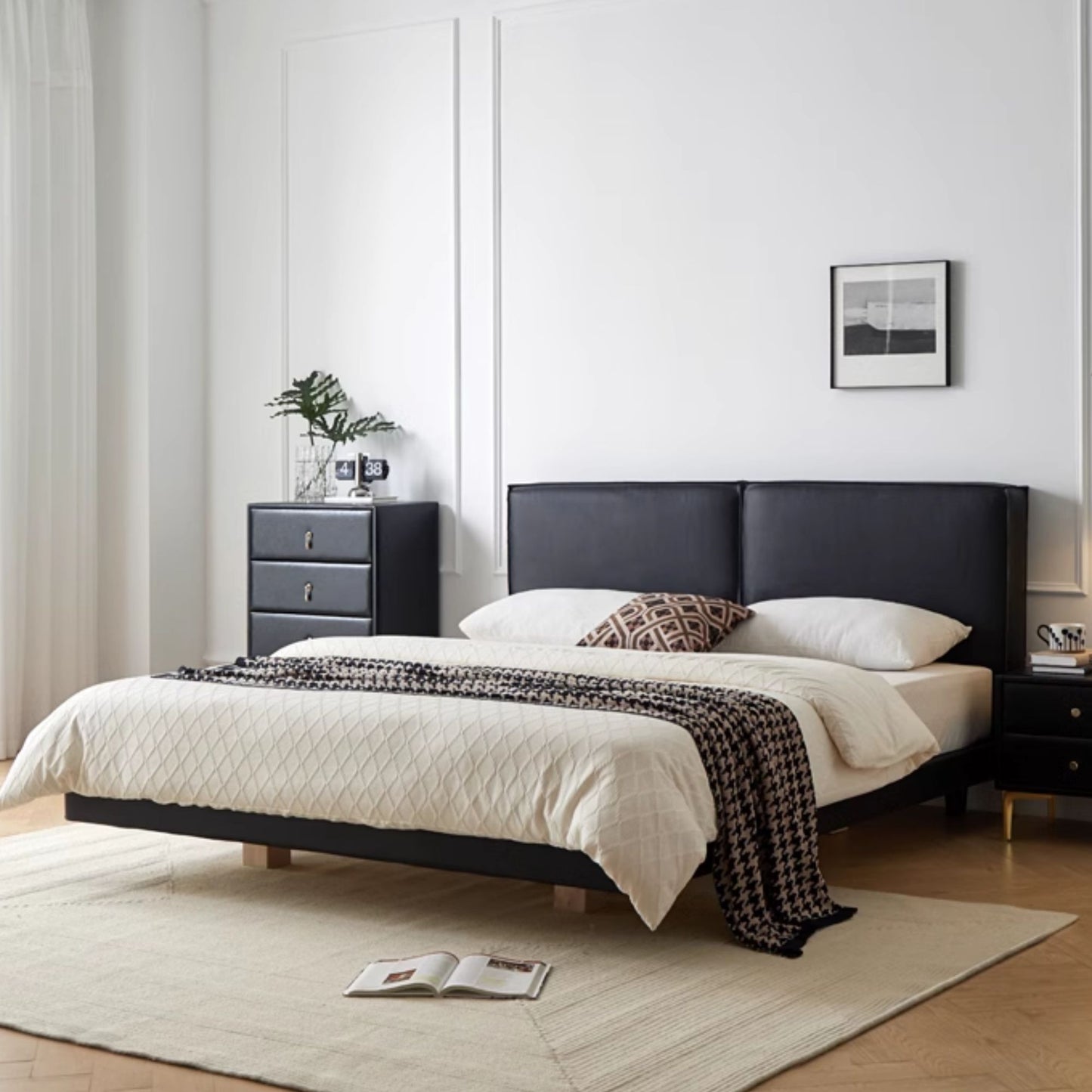 Cubix faux leather bed frame black