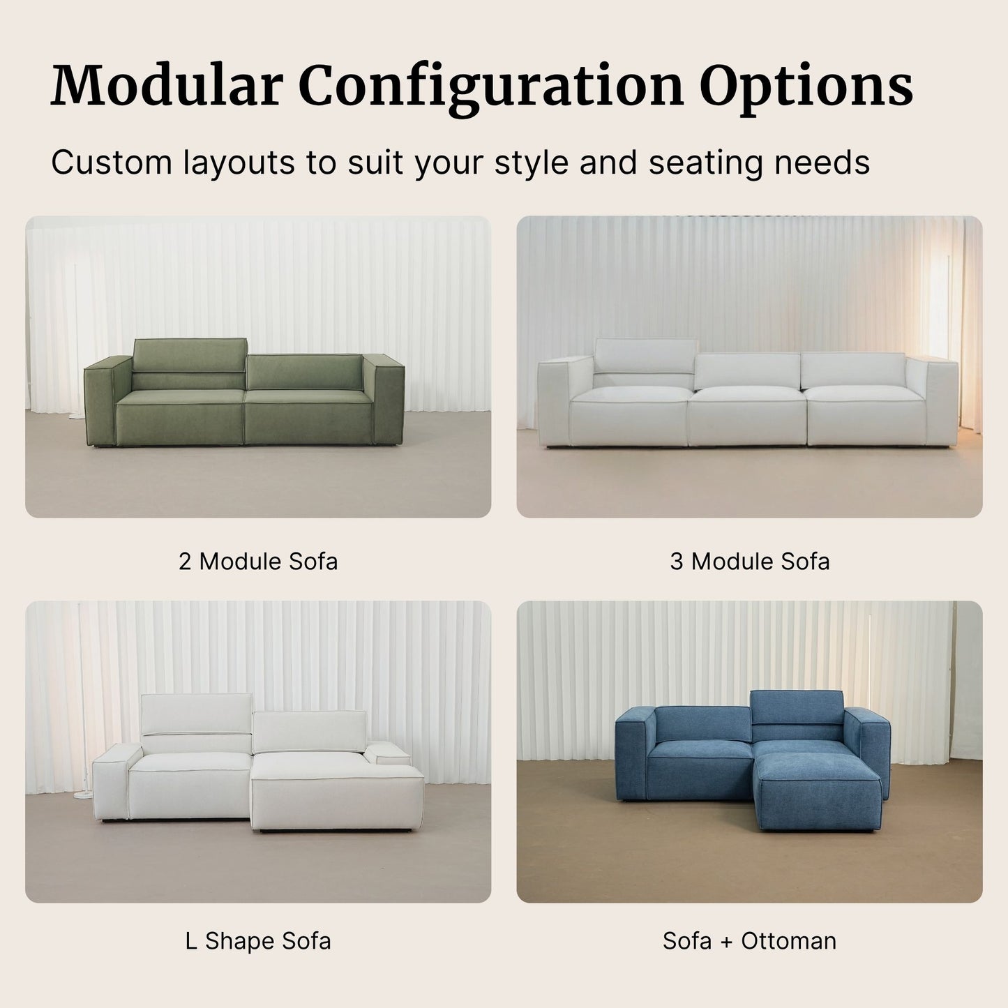 Cubix fabric adjustable backrest sofa modular configuration options
