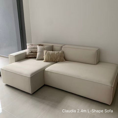 Sample Cubix L-shaped sectional sofa with left chaise at 240cm in white pet friendly fabric in our customer's living room