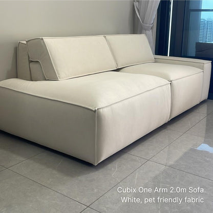 sample 3 seater Cubix one arm sofa with white pet friendly fabric