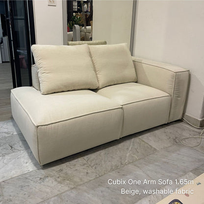 2 seater 165cm Cubix fabric one arm sofa with right arm in beige washable fabric