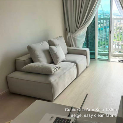 185cm 2 seater Cubix fabric one arm sofa in beige easy clean fabric in customer's living room