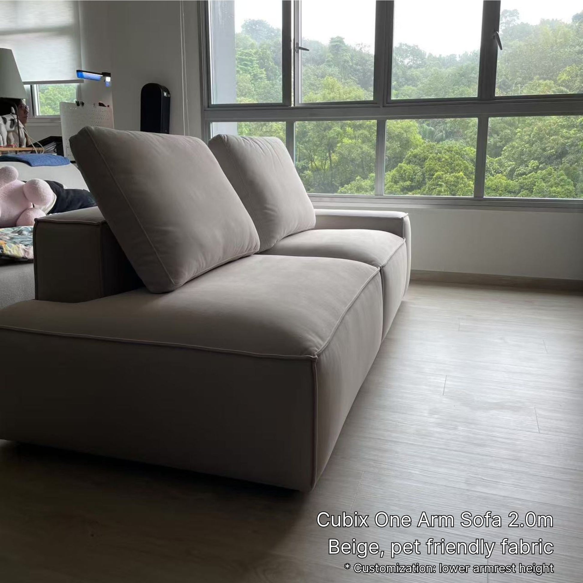 200cm 3 seater Cubix fabric one arms with right arm in beige easy clean fabric 