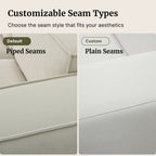 Comparison of piped seams and plain seams on a fabric surface.