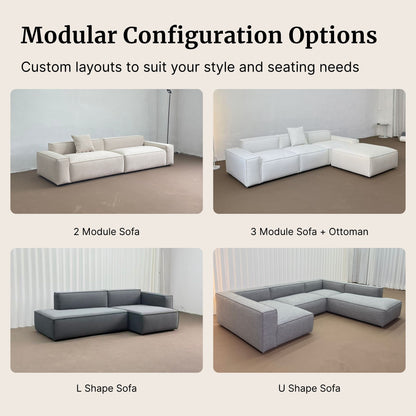 Modular sofa configuration options with text on layout customization.