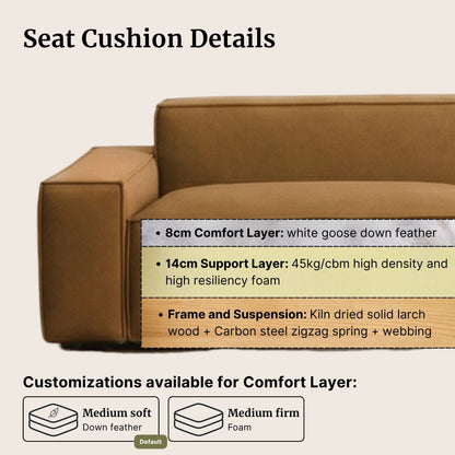 Brown sofa with seat cushion details on a beige background