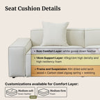 Diagram of a seat cushion with layers and customization options on a beige background