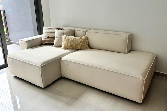 Cubix Fabric L Shape Sectional One Arm Sofa in Furla 01 pet friendly upholstery