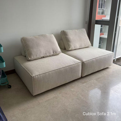 3 seater 210cm Cublox white fabric sofa sample in living room