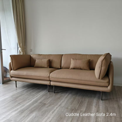 Cuddle beige leather sofa sample at 240cm