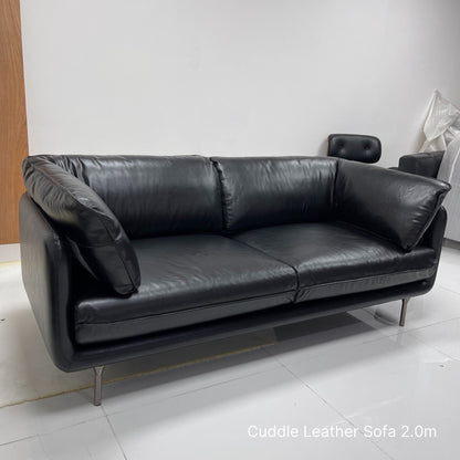 Cuddle 3 seater black leather sofa sample at 200cm 