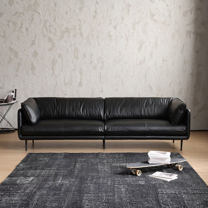 Cuddle black leather sofa front view photo shoot