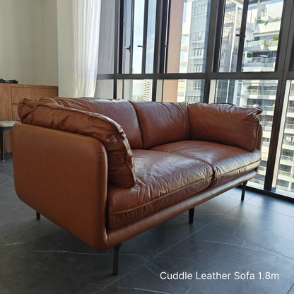 Cuddle brown leather sofa sample at 180cm 