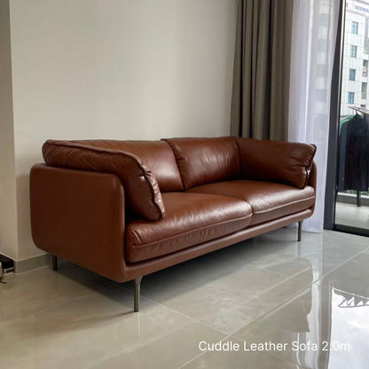 Cuddle brown leather sofa sample at 200cm