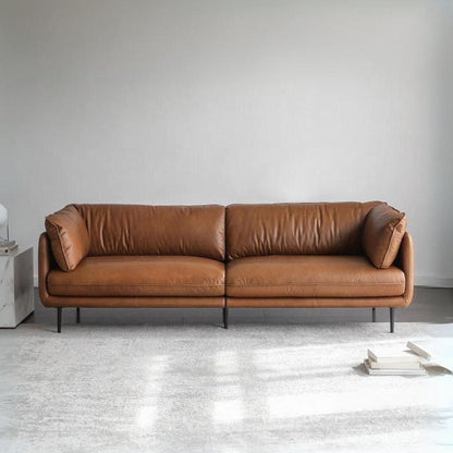 Cuddle brown leather sofa front view photo shoot