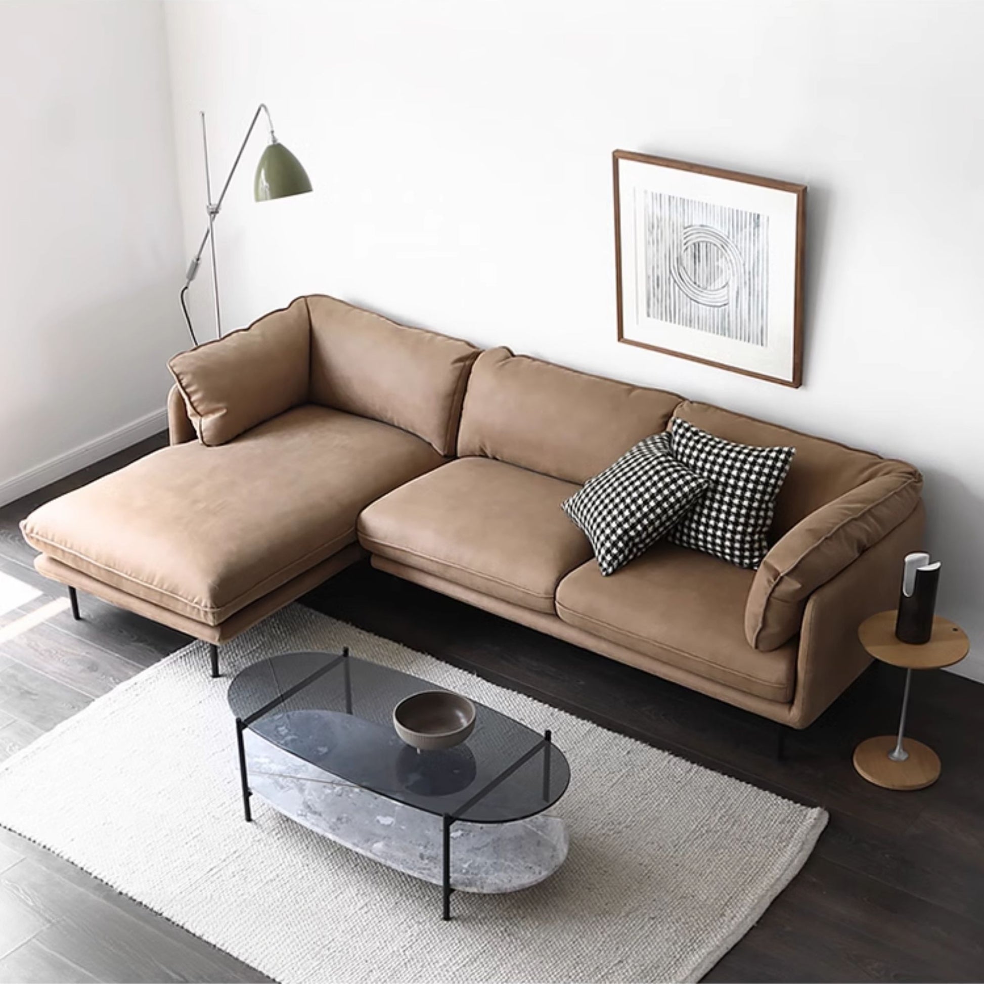 Cuddle fabric sectional sofa brown left
