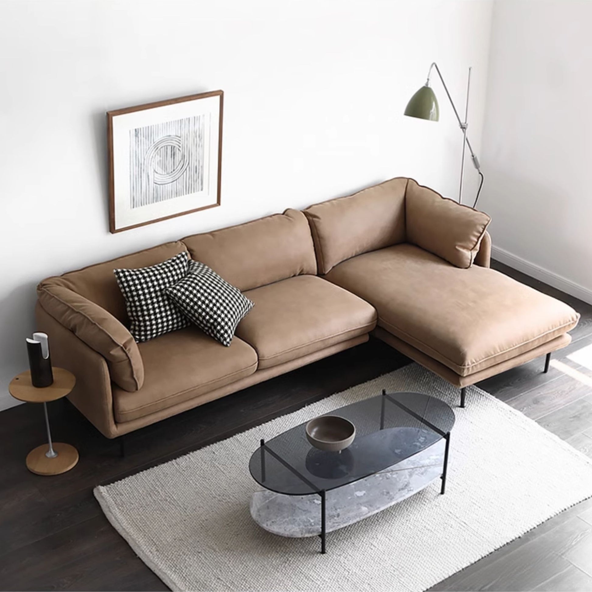 Cuddle fabric sectional sofa brown right