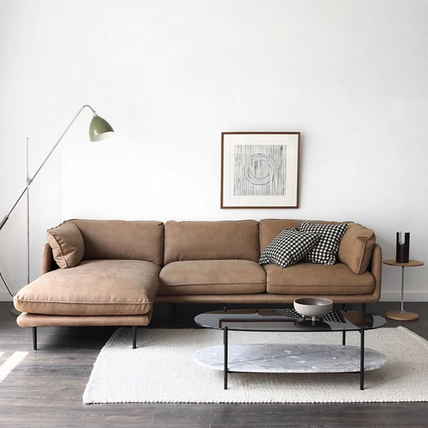 Cuddle fabric sectional sofa brown left