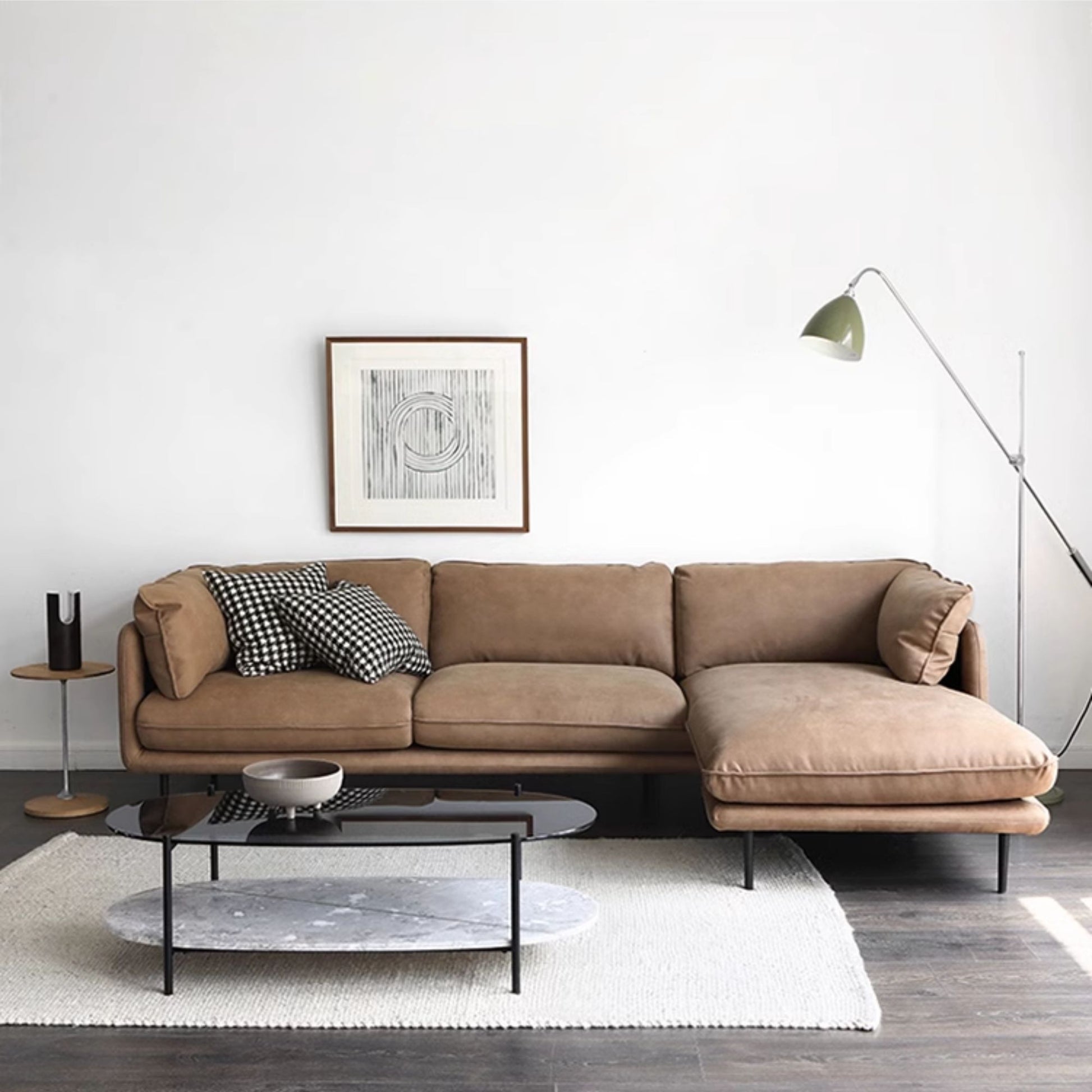 Cuddle fabric sectional sofa brown right