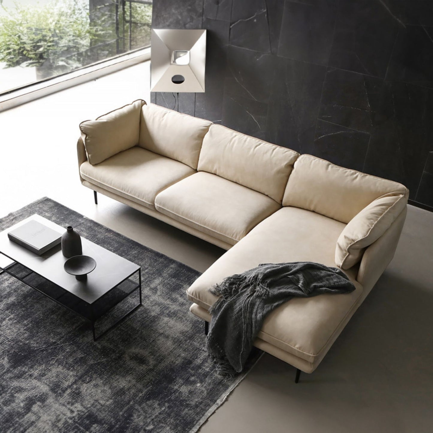 Cuddle fabric sectional sofa white right