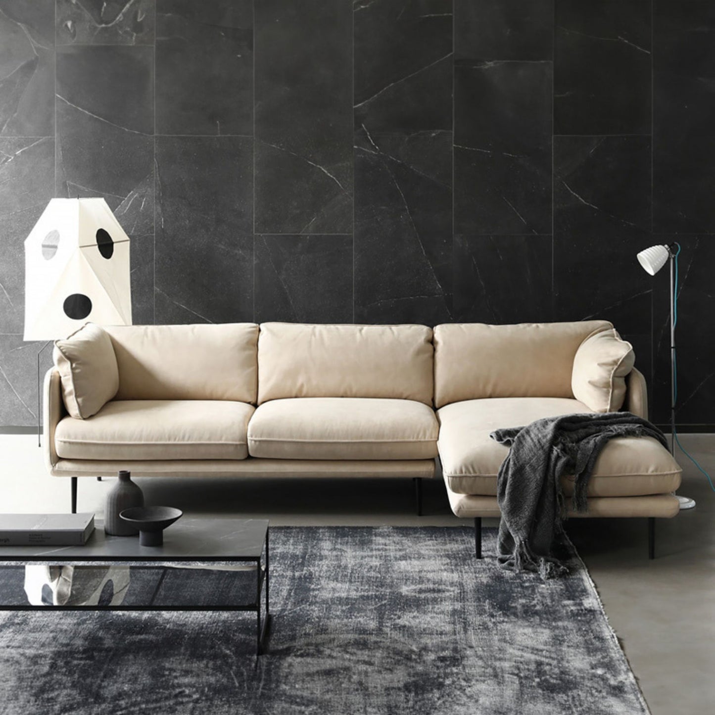 Cuddle fabric sectional sofa white right