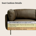 Brown sofa with seat cushion details on a beige background