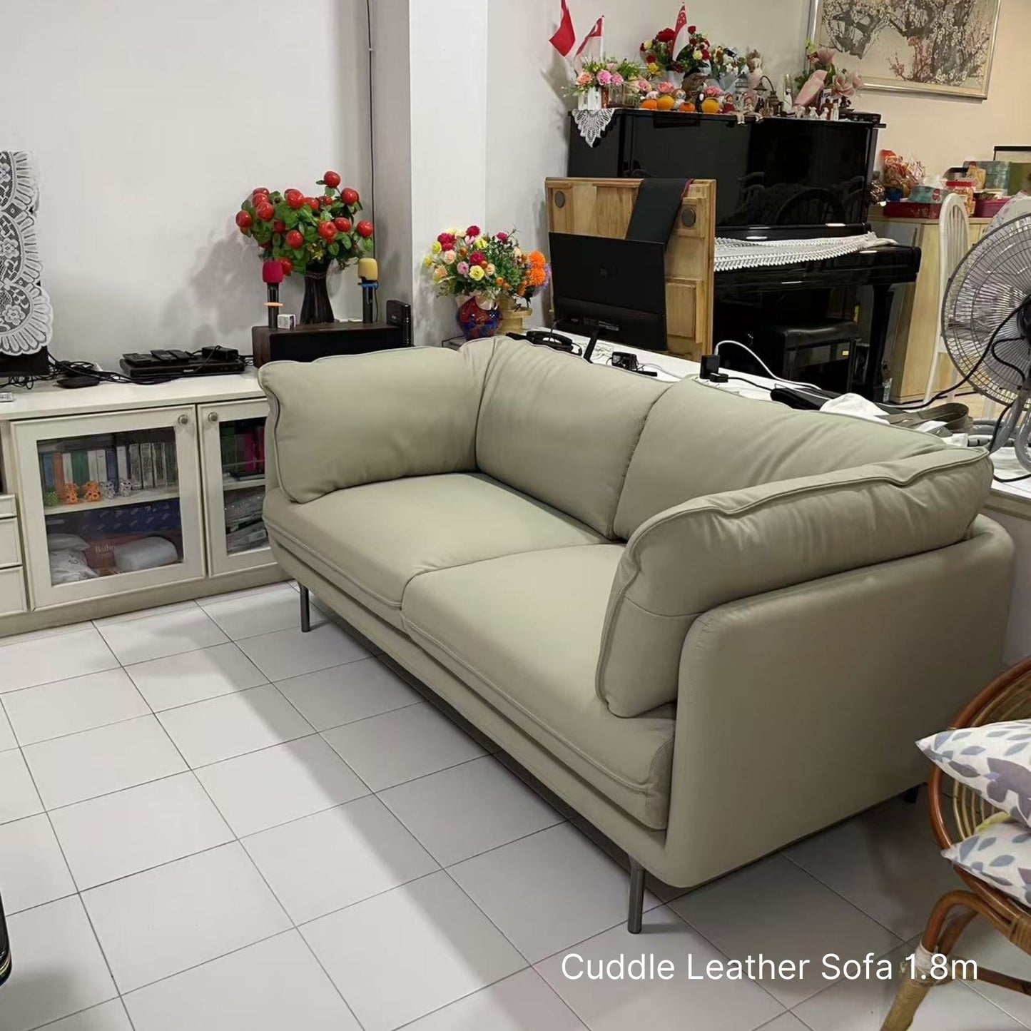 Cuddle grey leather sofa 180cm sample