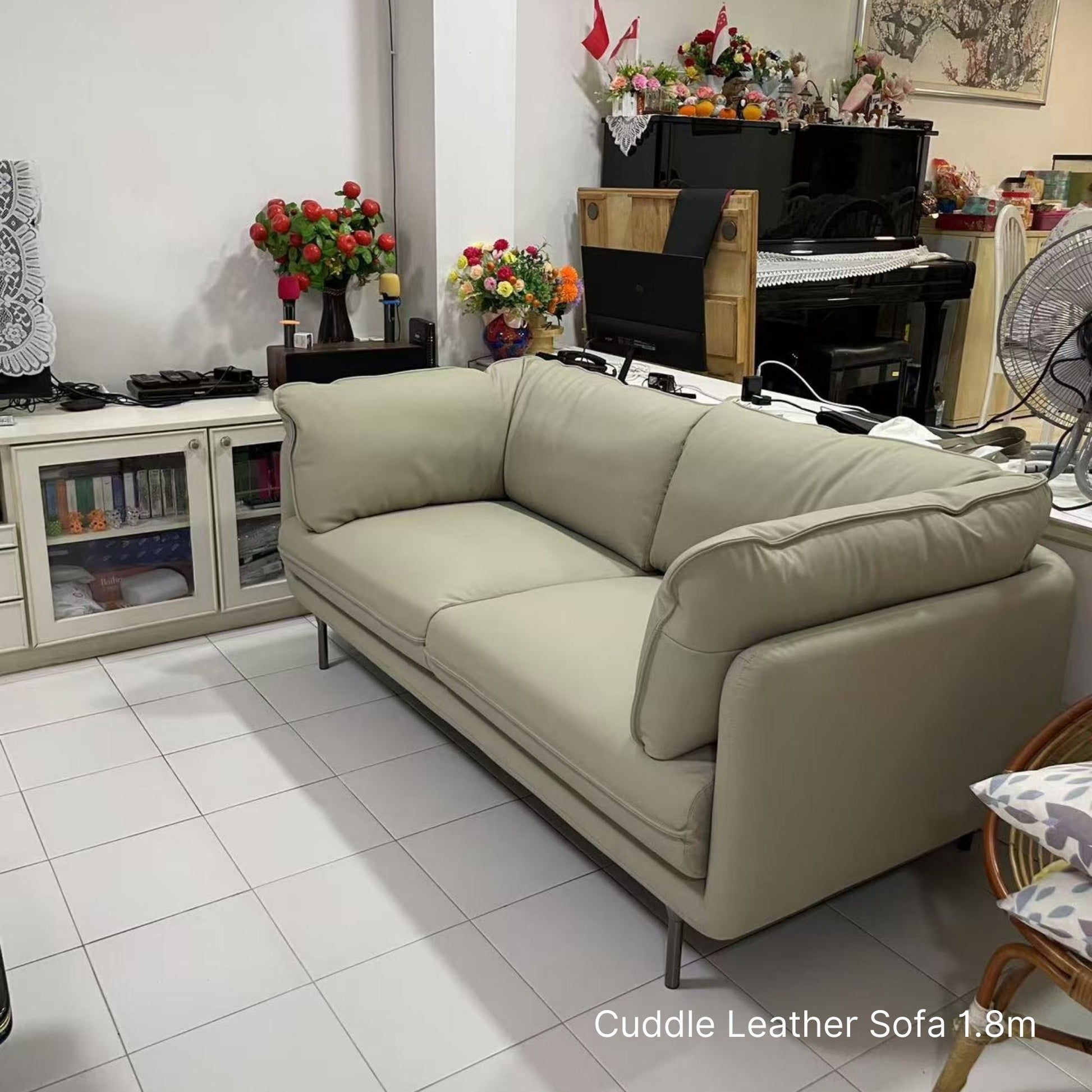 Cuddle grey leather sofa 180cm sample