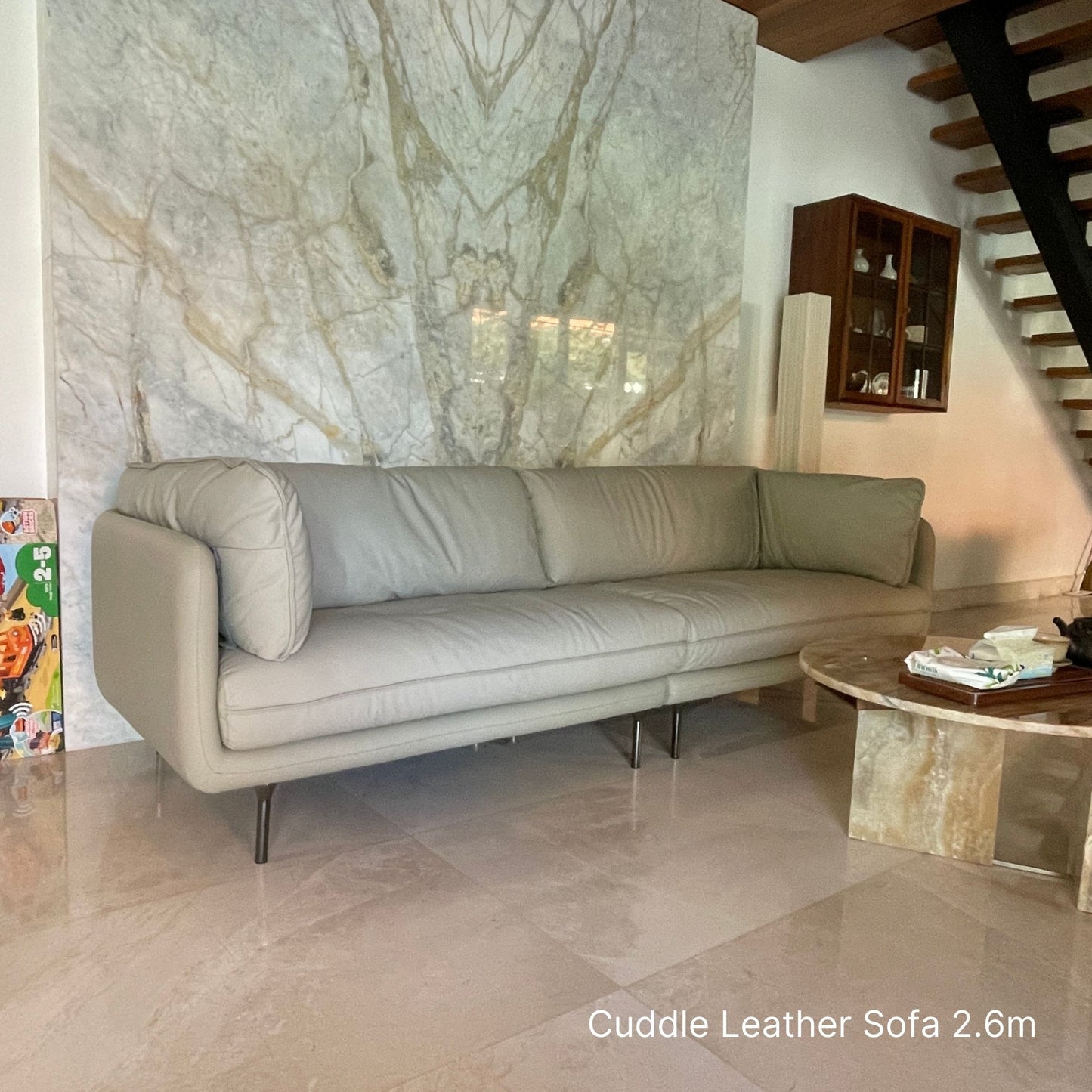 Cuddle grey leather sofa 260cm sample