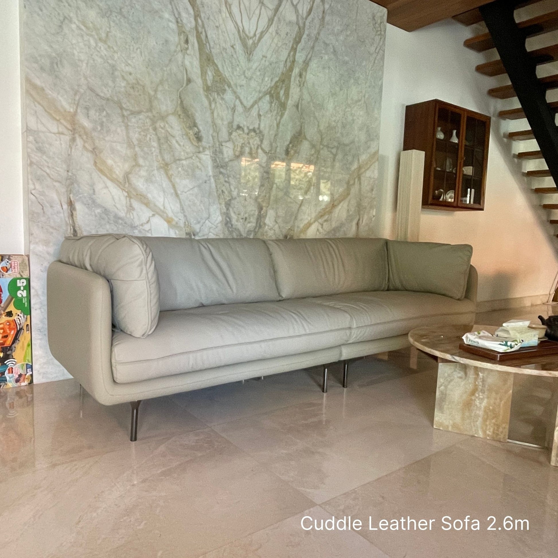 Cuddle grey leather sofa 260cm sample