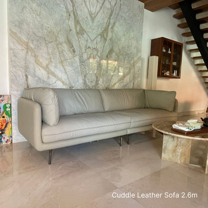 Cuddle grey leather sofa 260cm sample