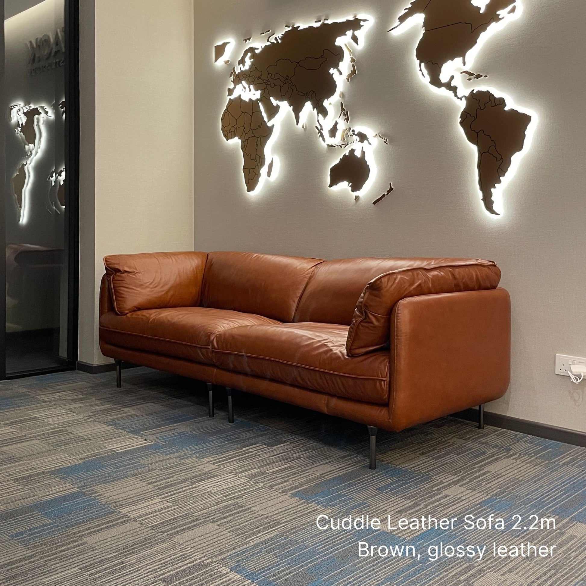 Cuddle 3 seater brown leather sofa sample at 220cm