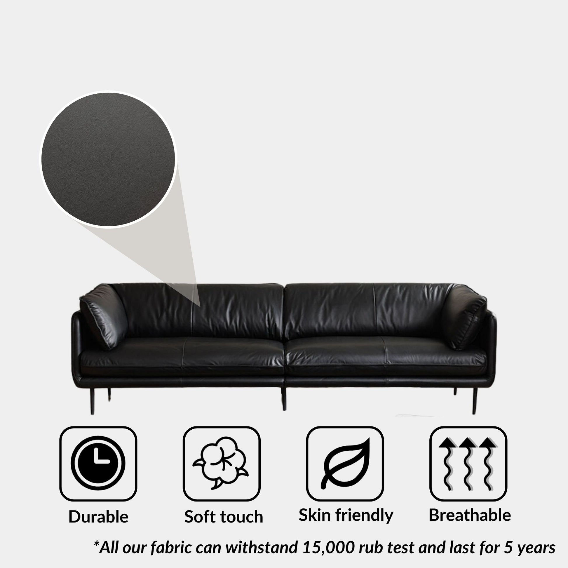 Cuddle half leather sofa black
