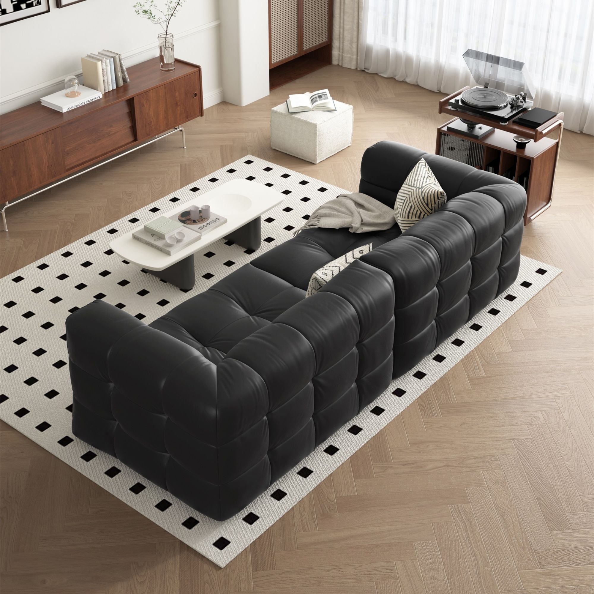 Cutey black half leather sofa