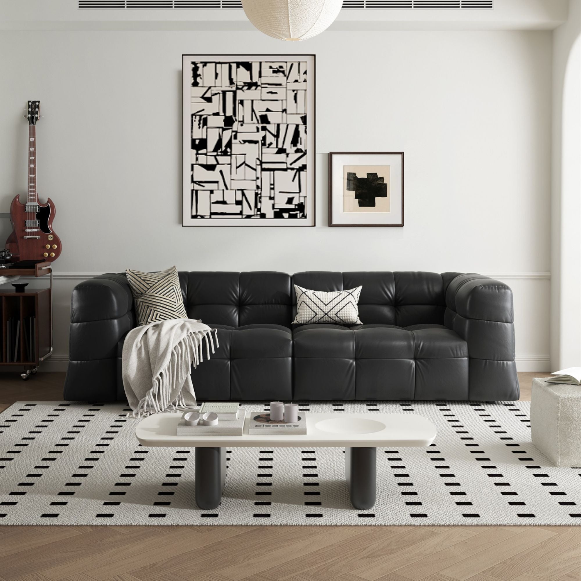 Cutey black half leather sofa