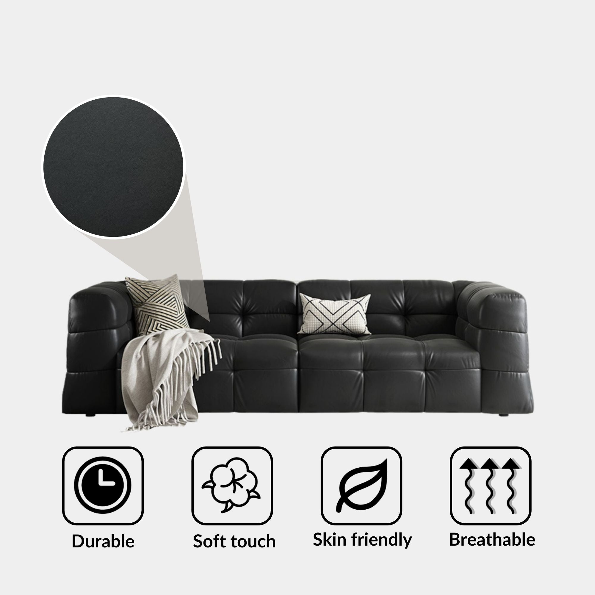 Cutey black half leather sofa