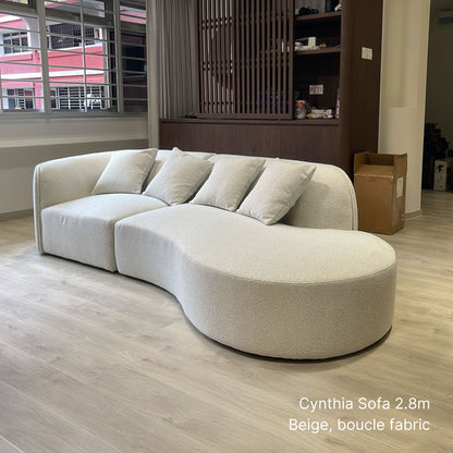 Sample actual delivery of Cynthia left one arm sofa at 280cm in beige boucle fabric