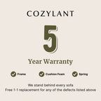 Cozylant 5-year warranty graphic with a beige background