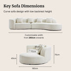 Key sofa dimensions for Cynthia fabric one arm sofa on beige background
