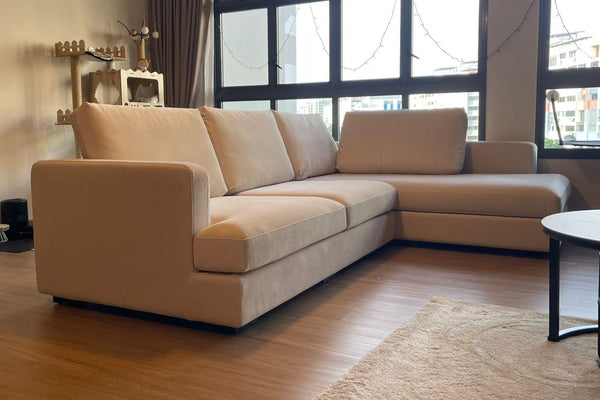 Crescent 280cm Beige Pet Friendly Fabric L-shape Sofa Syamil Yusof | Apr 26