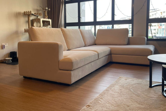 Crescent 280cm Beige Pet Friendly Fabric L-shape Sofa Syamil Yusof | Apr 26