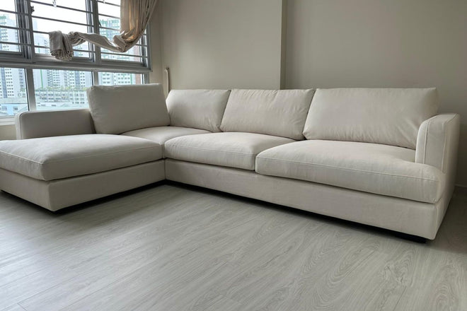 Crescent 300cm White Fabric Sectional Sofa Seri Amirah | Mar 26