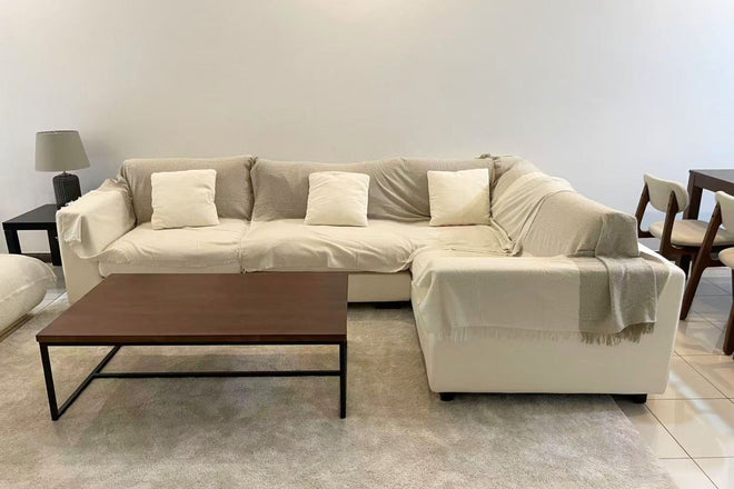 Claudia 300cm White (Toby 02) Fabric Sectional Sofa Ishan | Jan 25