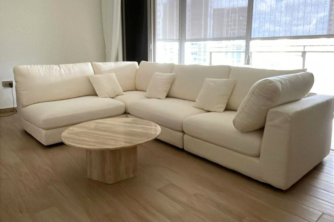 Claudia 300cm White Fabric Corner Sectional Sofa Valerie Poh | Jul 25