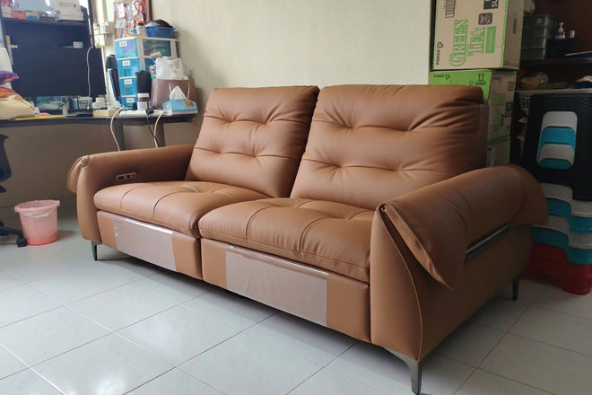 Cruise 216cm Brown Half Leather Electric Recliner Sofa Jay | Aug 26