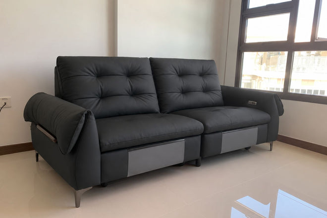 Cruise 230cm Black Half Leather Electric Recliner Sofa Demo