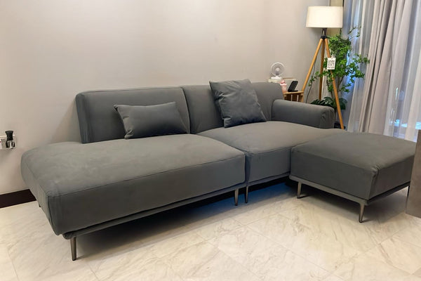 Crystal 240cm Dark Grey Pet Friendly Fabric One Arm Sofa and Ottoman Angeline Kay | Mar 25