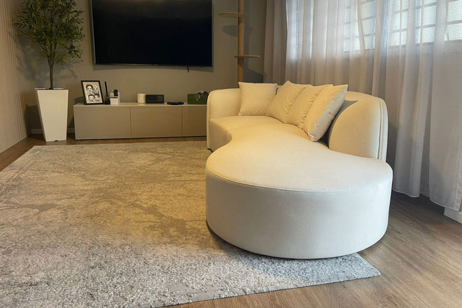 Cynthia 260cm White One Arm Fabric Sofa Syura Oden | Feb 26