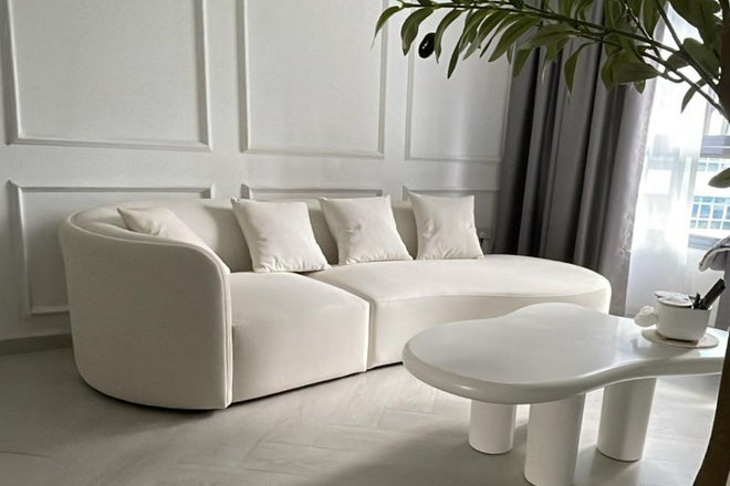Cynthia 260cm White One Arm Fabric Sofa Amillea | Feb 25